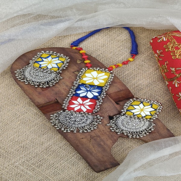 Mirror Choker Necklace multi color festive jewelry for women and girls