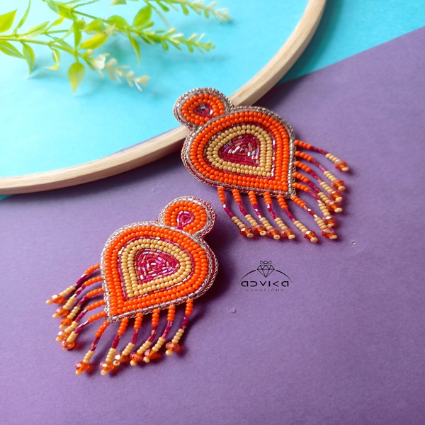 heart Shaped Beaded Latkan Earring