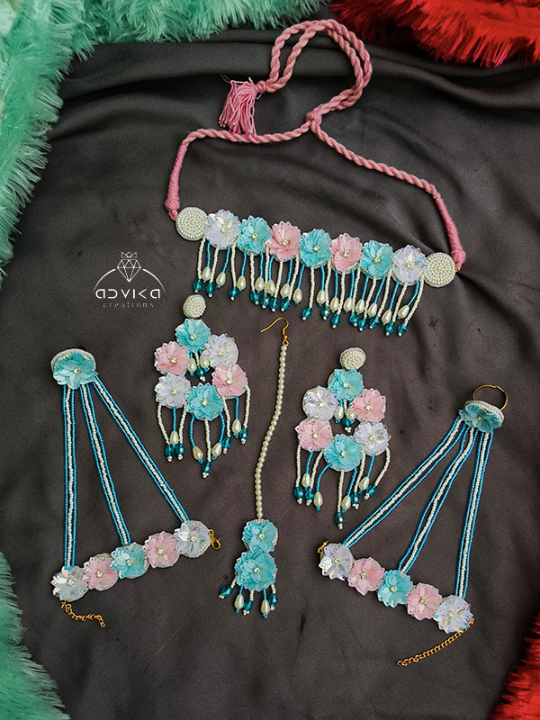 Baby Pink & Sky Blue Beaded Jewellery Set