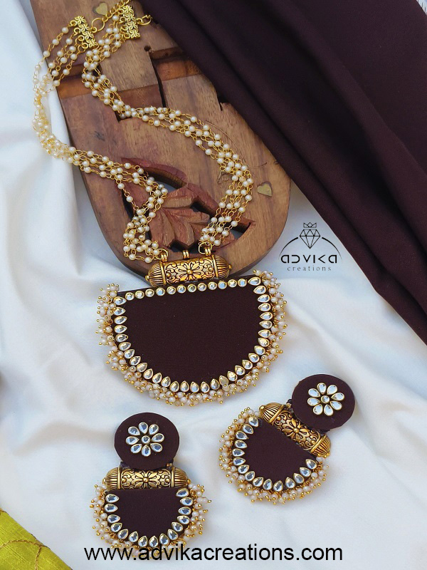 Fabric Necklace & Earrings Set