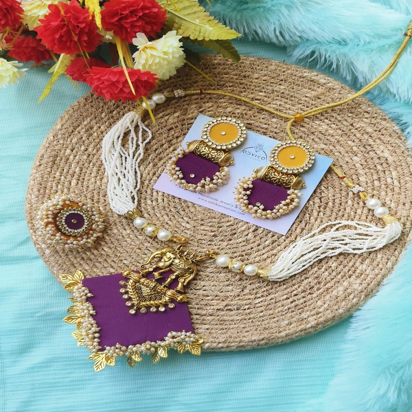 Purple and yellow color stunning handcrafted jewelry set