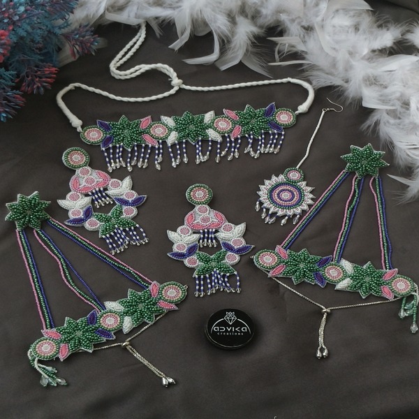Ultimate Green Beaded Haldi Mehndi Jewellery set