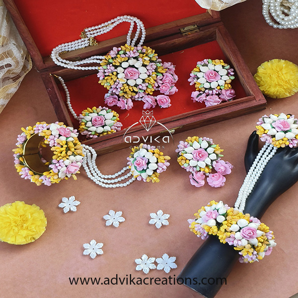 Vibrant Floral Jewelry Set with Pearls