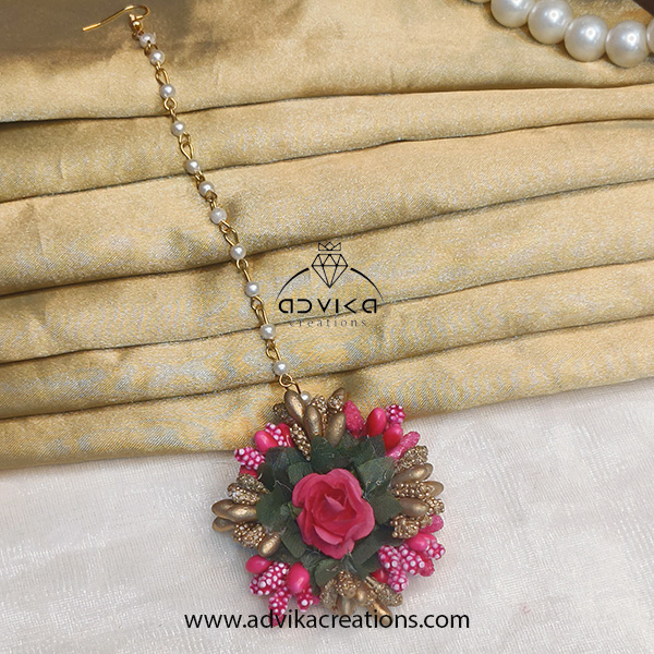 Pink Flower Maangtika