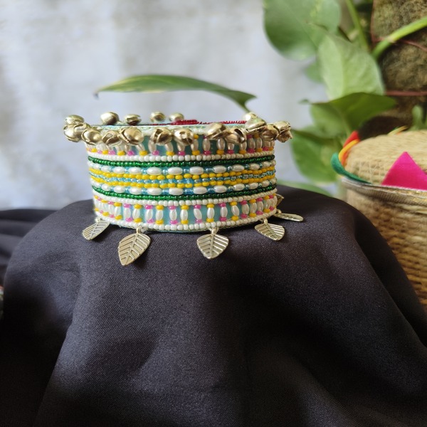 Ethnic Handcrafted pastel green Handcuff with Festive oxidised Charm
