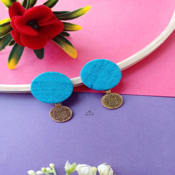 Sky blue round Fabric Earring