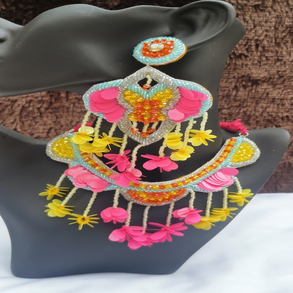 Vibrant Yellow and Pink Beaded Jewelry Set with Sequins for women and girls