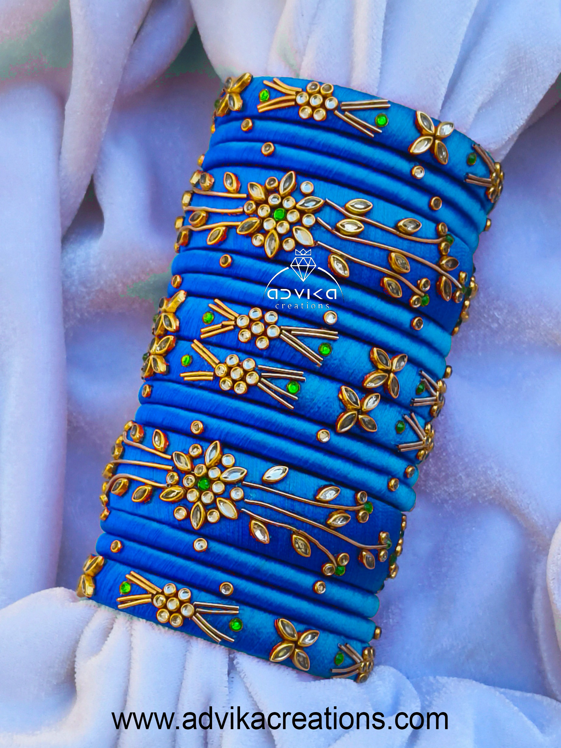 Zardozi Flower Bangle Set Royal blue