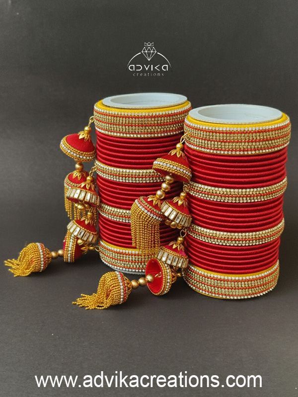 Elegant bridal Red silk bangles set