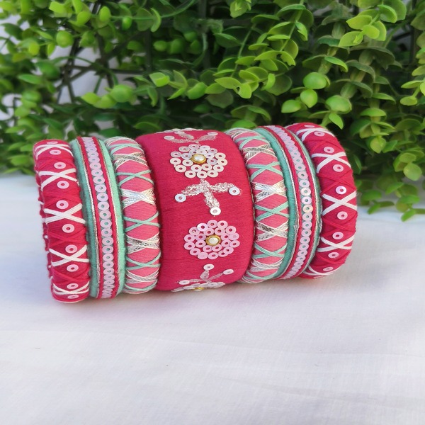 Pink color Thread Bangles for women and girls