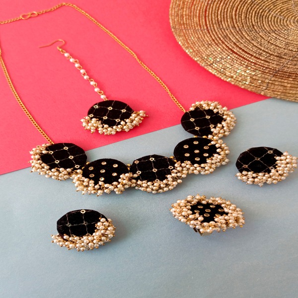 Black velvet Fabric jewellery set for women and girls