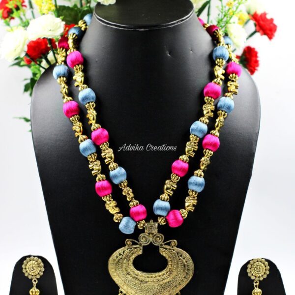 Silk thread necklace set with matching earring