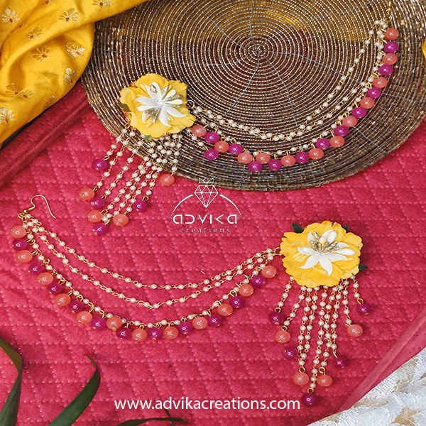 Yellow Flower Earrings with 3-Layer Sahara Chain