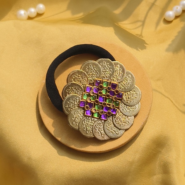 Charming Stylish Kundan & laxmi coin Hair Rubber Band for Girls and Women