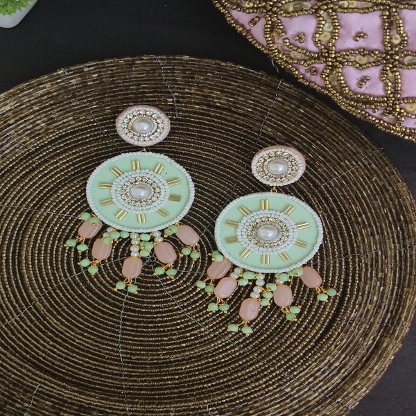 Pastel Green Fabric Earring with latkan