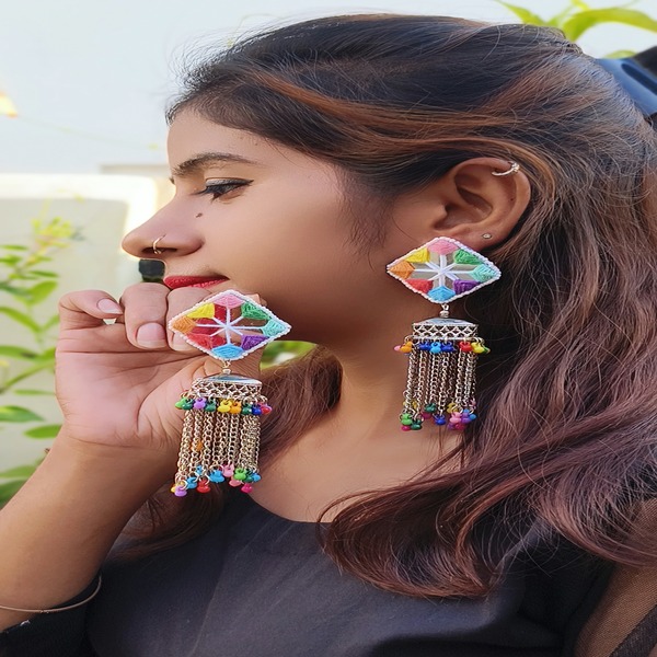 Pastel Multi color mirror with multi color hanging Earring for women and Girls