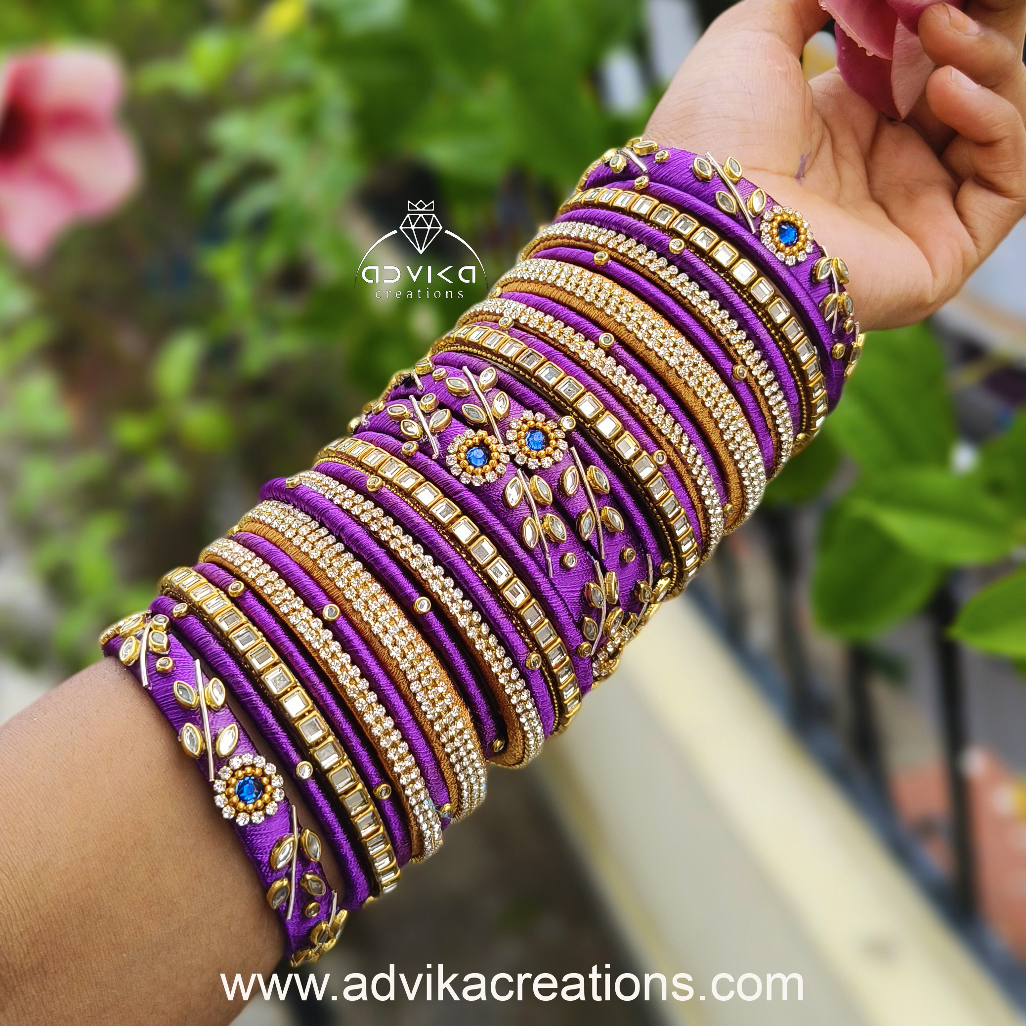 Royal Purple–Golden Silk Thread Bangle Set