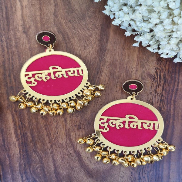 Pink fabric Dulhaniya Earring for haldi and mehndi 