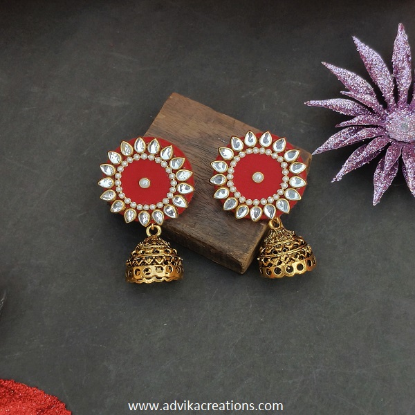 Vibrant Red Fabric Earrings with Elegant Detailing