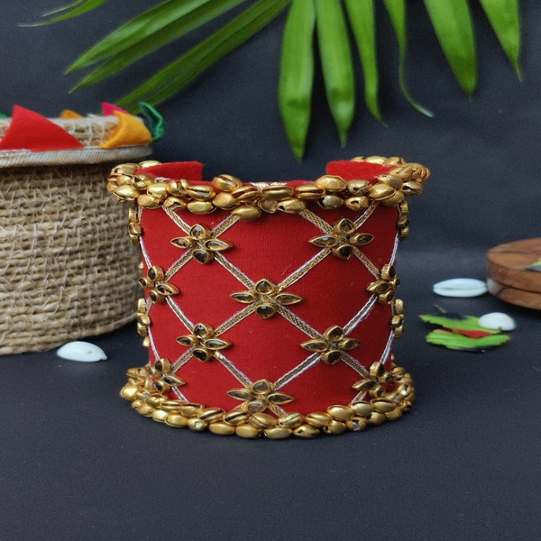 Handcrafted Navratri Red Handcuff with Ghoongroo and Beads
