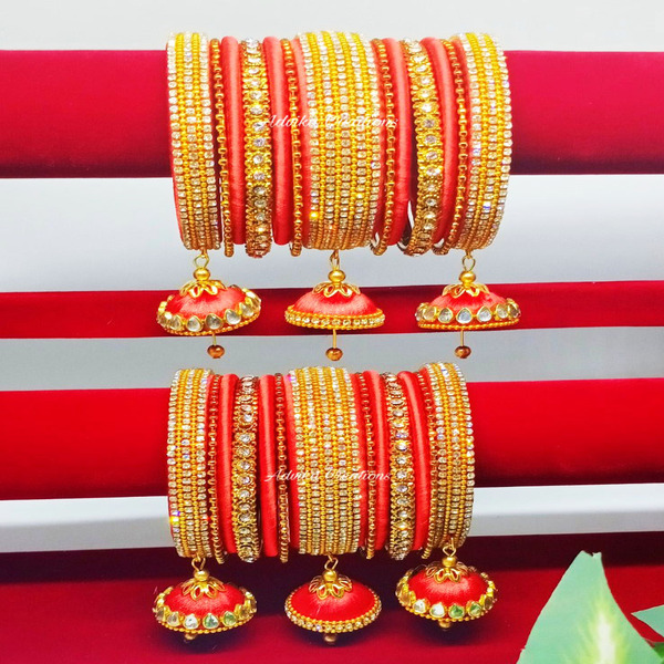Designer red Silk Bangles with latkans