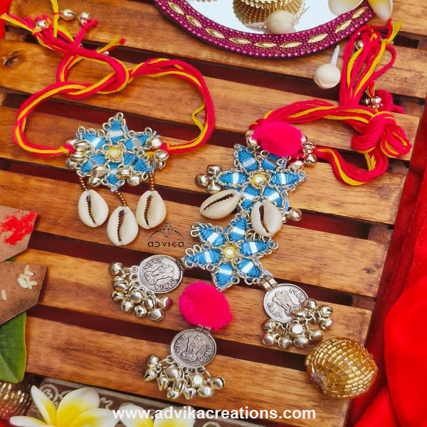 Flower Embroidered Bhaiya-Bhabhi Rakhi