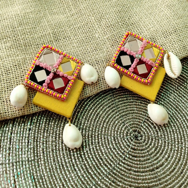 Indian Traditional  mirror & cowrie beaded Earring