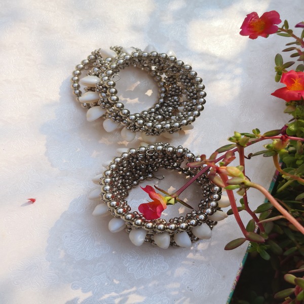 Silver beads and Cowrie Stackable Bracelets