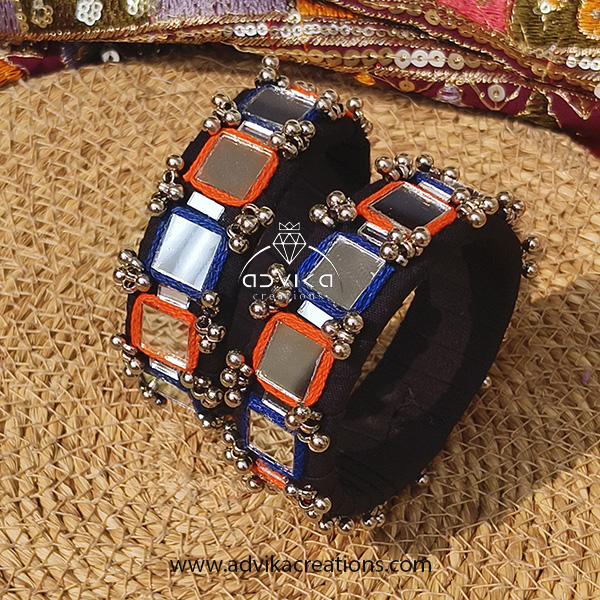 Black fabric Bangle with Mirror & Thread Work 