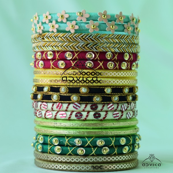 multicoolur Handcrafted Cotton Thread Bangle Set 