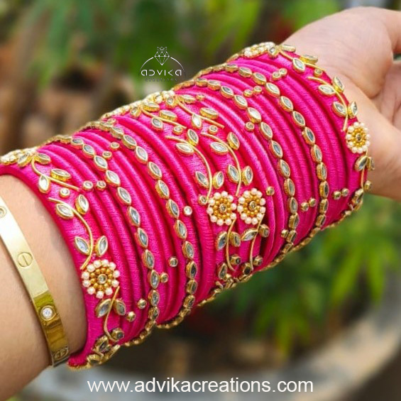 Stylish Pink Silk bangle set