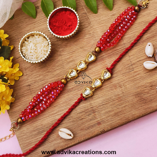Rakhi Set with Red Crystal Beads