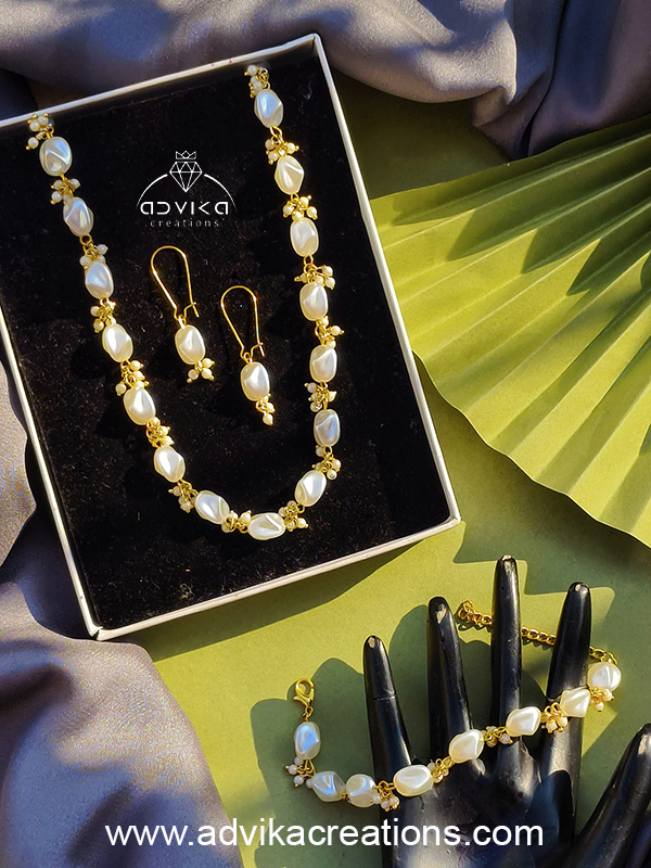 Mother of Pearl beads long necklace set