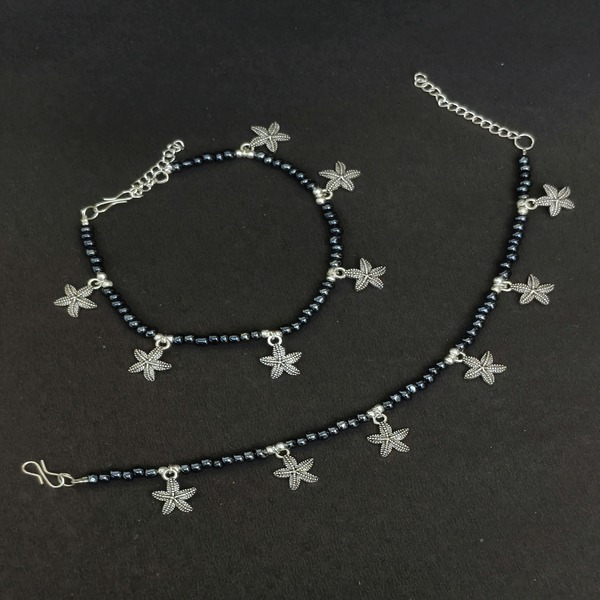 Customizable Oxidized Charm & Pearl Anklets for Festive Navratri Style