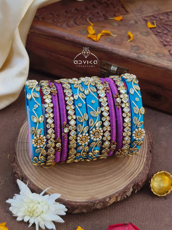Firozi Purple zardozi silk bangles