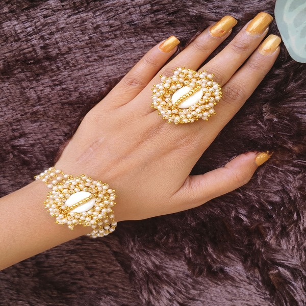 elegance Handcrafted beaded bracelet with finger ring for women and girls