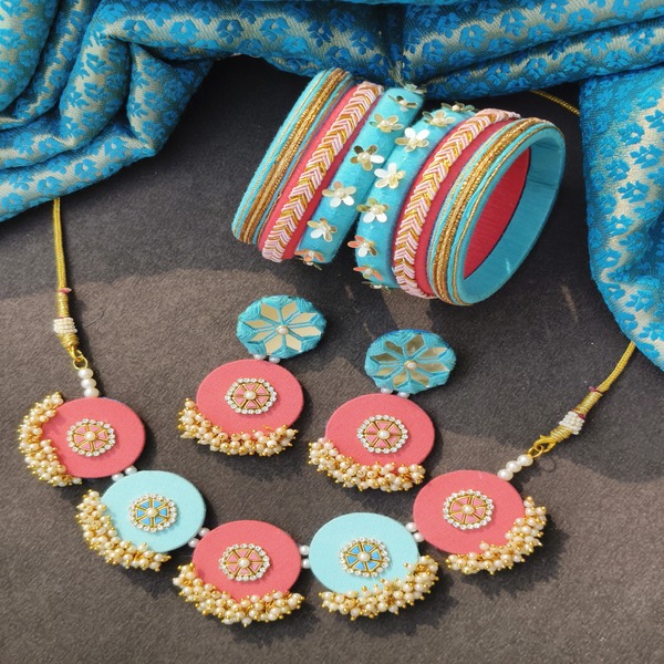 Pastel color Joyful Pearl & kundan Fabric Jewelry for Festivities