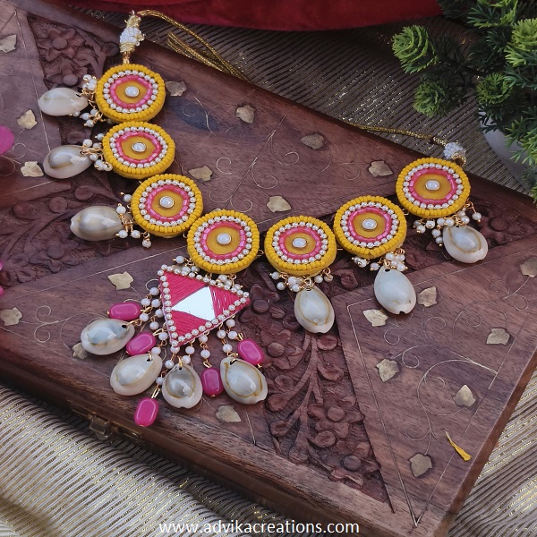 Mirror necklace set pink & yellow