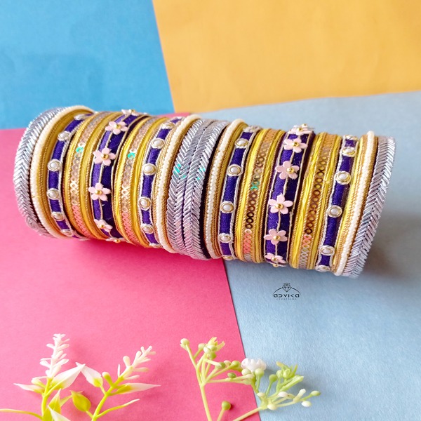 Blue and Yellow cotton thread Bangles