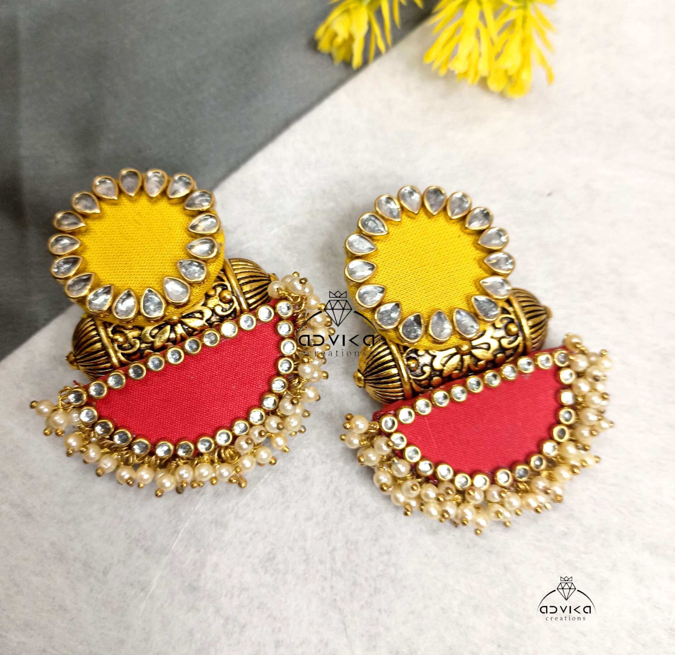 Red & Yellow Fabric Designer Earring