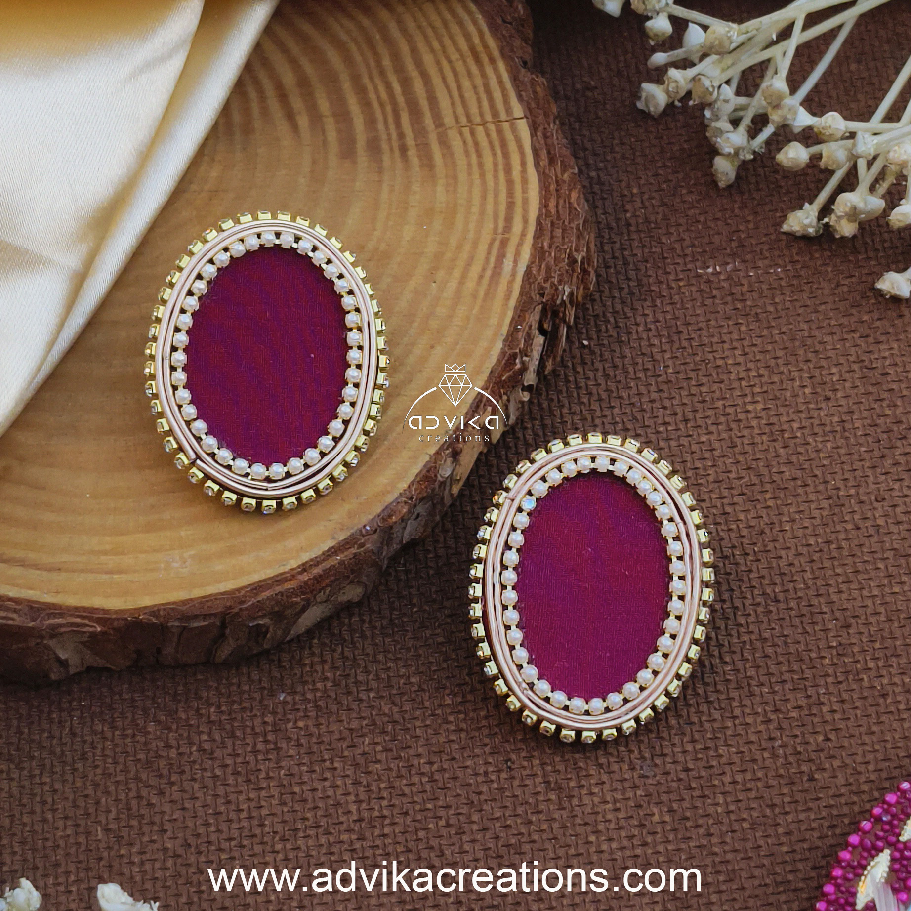 Oval Shape Fabric Earrings 01