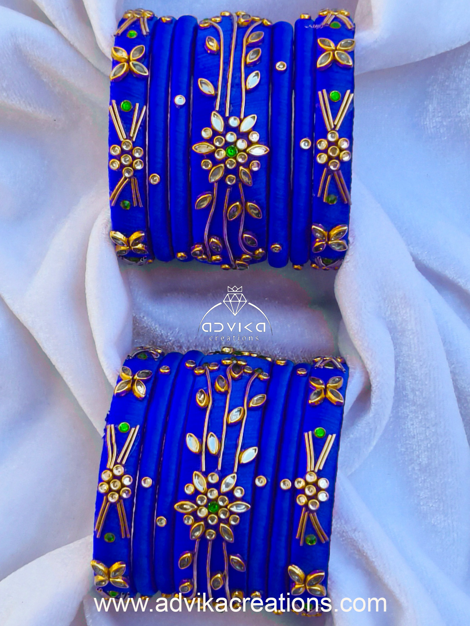 Zardozi Flower Bangle Set Blue