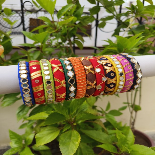 Multicolour Mirror and Gotapatti Bangles