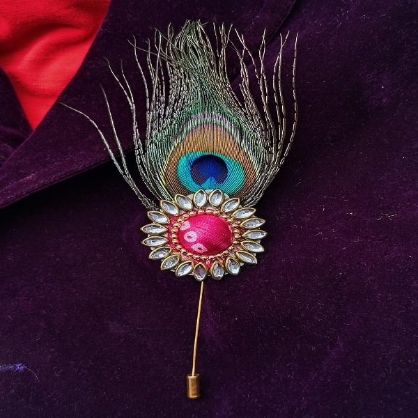 kundan & Peacock feather Handcrafted Brooch