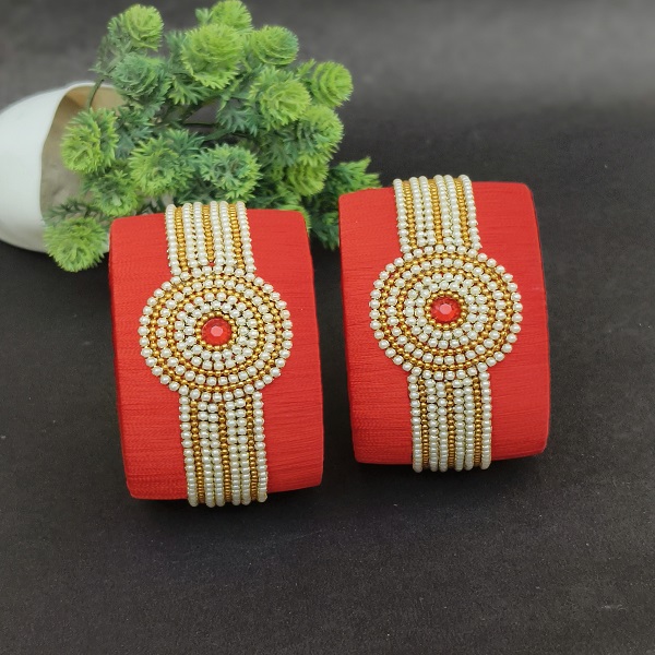 Orange Silk Thread broad Kada Bangle