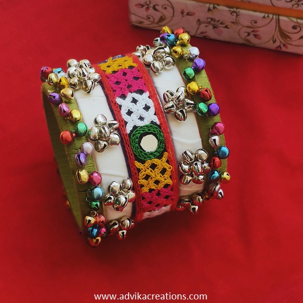 MultiColor Navratri Handcuff with Mirror and Thread Work