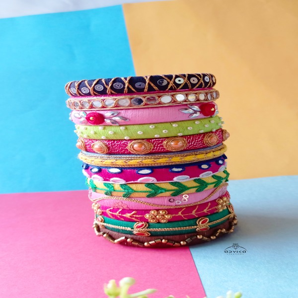 Traditional thread work handmade bangles set