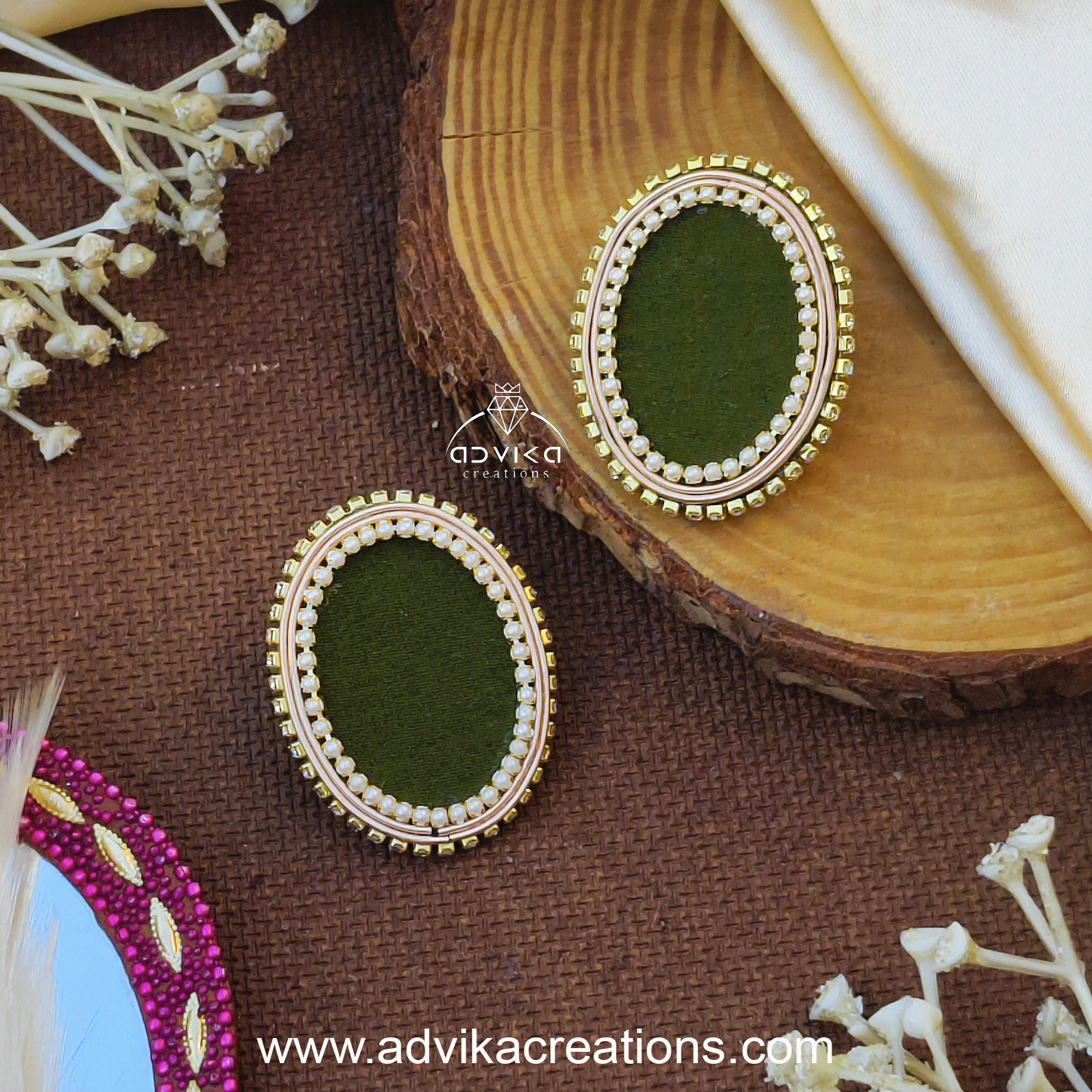 Oval Shape Fabric Earrings 03