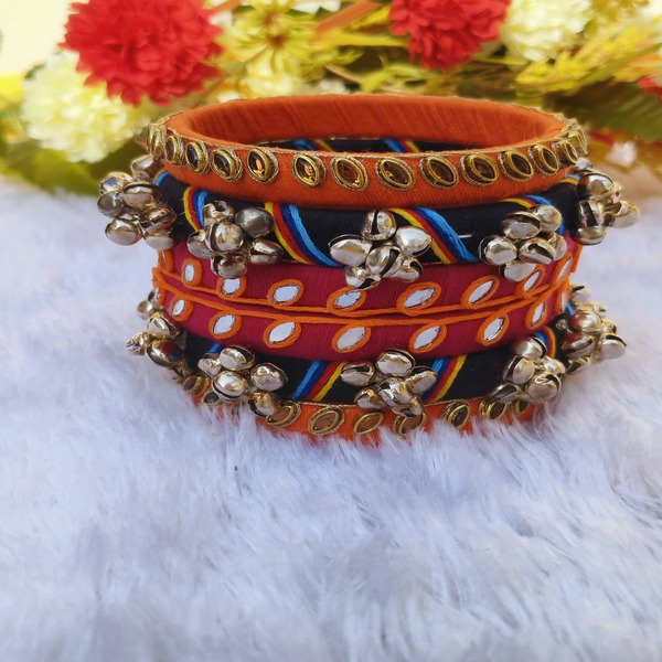 Cotton Thread Embroidered Traditional Ghungroo Bangles
