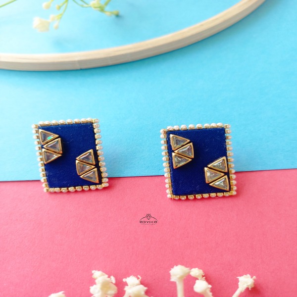 Handmade blue Fabric Earrings in rectangle shape